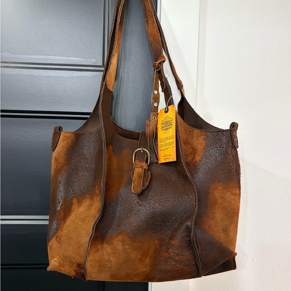 Corral Brown Suede & Leather Patchwork Tote